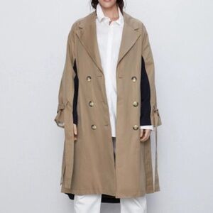 ZARA NEW SS2020 CONTRASTING TRENCH COAT DARK CAMEL 1255/262